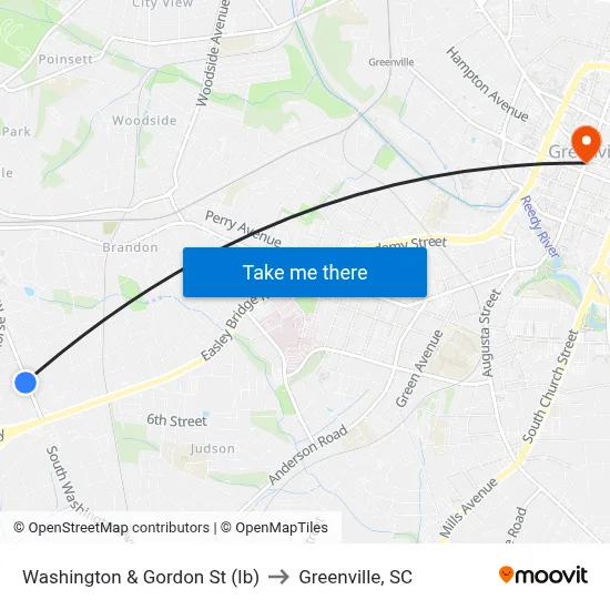 Washington & Gordon St (Ib) to Greenville, SC map
