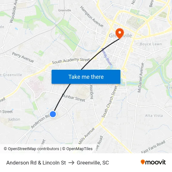 Anderson Rd & Lincoln St to Greenville, SC map