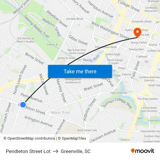 Pendleton St & Mason St to Greenville, SC map
