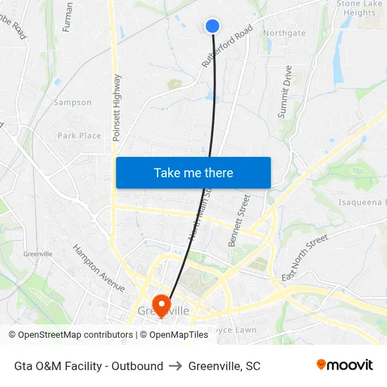 Gta O&M Facility - Outbound to Greenville, SC map