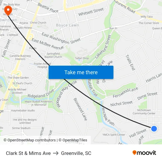 Clark St & Mims Ave to Greenville, SC map