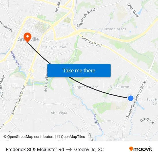 Frederick St & Mcalister Rd to Greenville, SC map