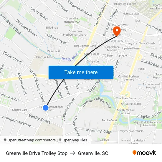 Greenville Drive Trolley Stop to Greenville, SC map