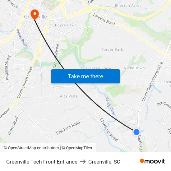 Greenville Tech Front Entrance to Greenville, SC map