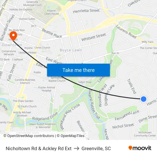 Nicholtown Rd & Ackley Rd Ext to Greenville, SC map