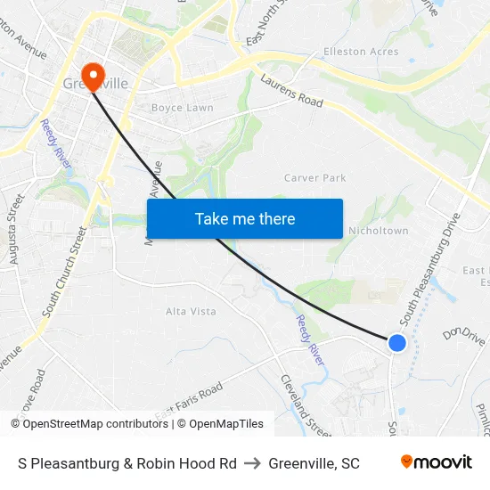 S Pleasantburg & Robin Hood Rd to Greenville, SC map