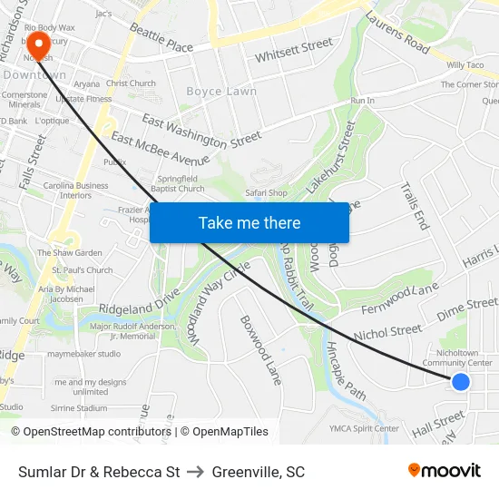 Sumlar Dr & Rebecca St to Greenville, SC map