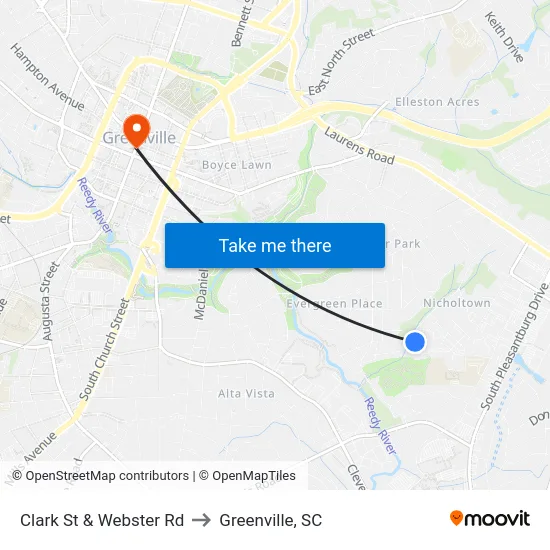 Clark St & Webster Rd to Greenville, SC map