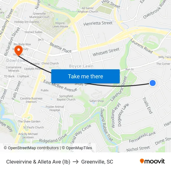 Cleveirvine & Alleta Ave (Ib) to Greenville, SC map