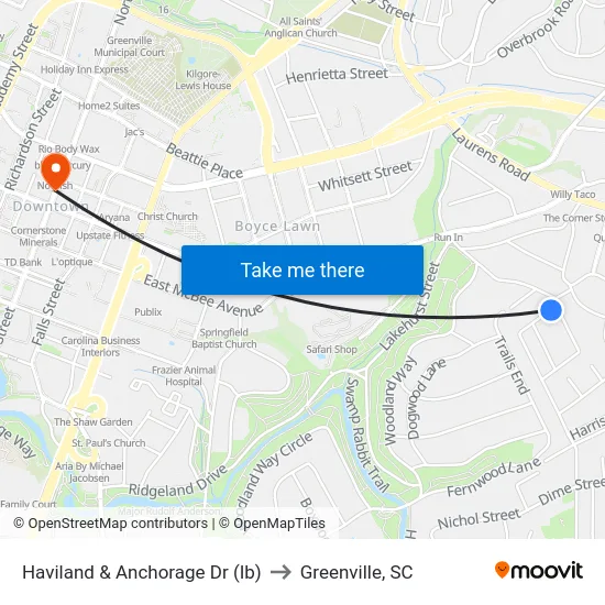 Haviland & Anchorage Dr (Ib) to Greenville, SC map