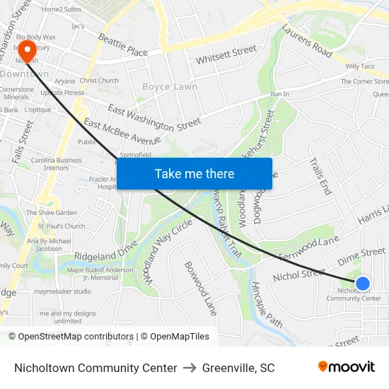 Nicholtown Community Center to Greenville, SC map