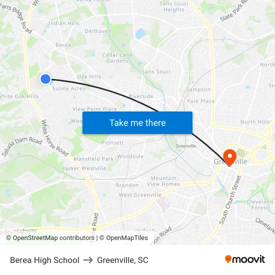 Berea High School to Greenville, SC map