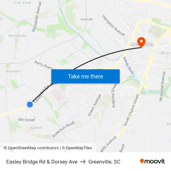 Easley Bridge Rd & Dorsey Ave to Greenville, SC map
