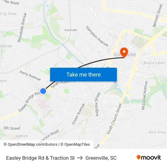 Easley Bridge Rd & Traction St to Greenville, SC map