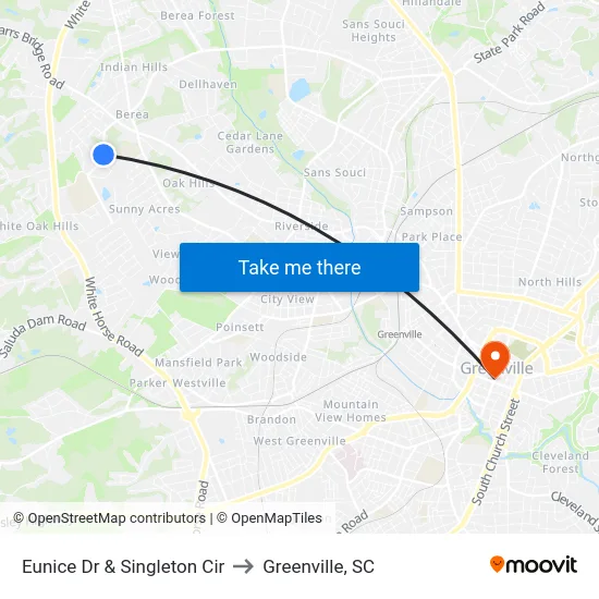 Eunice Dr & Singleton Cir to Greenville, SC map