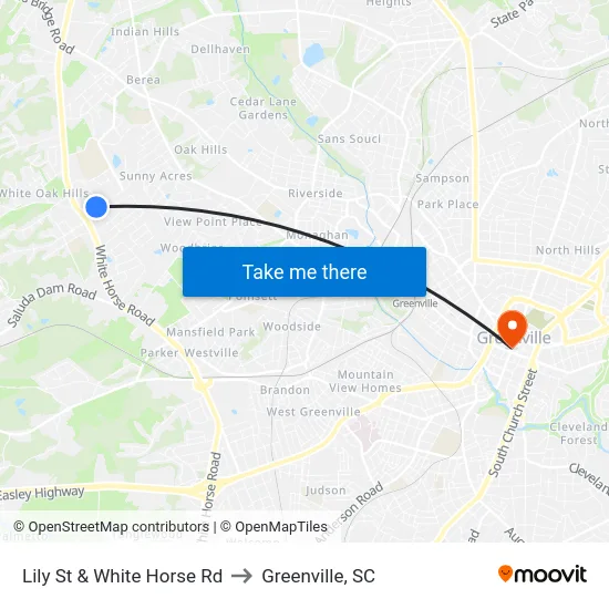 Lily St & White Horse Rd to Greenville, SC map