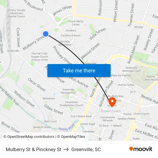 Mulberry St & Pinckney St to Greenville, SC map