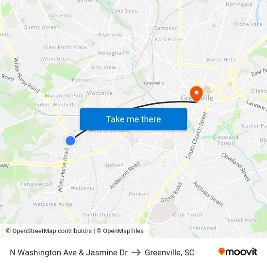 N Washington Ave & Jasmine Dr to Greenville, SC map