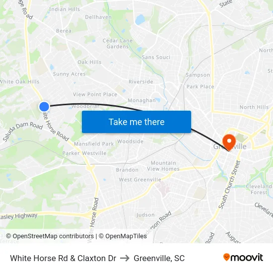 White Horse Rd & Claxton Dr to Greenville, SC map