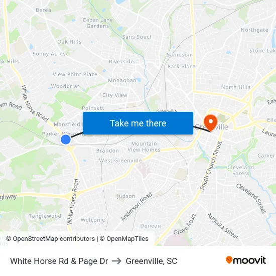 White Horse Rd & Page Dr to Greenville, SC map