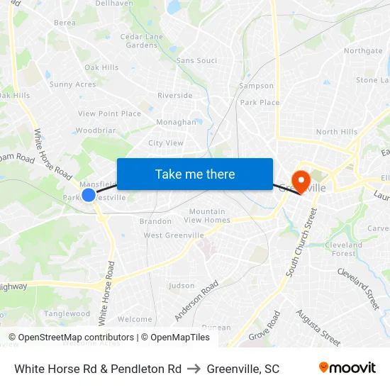 White Horse Rd & Pendleton Rd to Greenville, SC map
