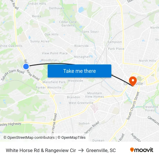 White Horse Rd & Rangeview Cir to Greenville, SC map