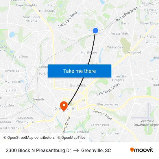 2300 Block N Pleasantburg Dr to Greenville, SC map