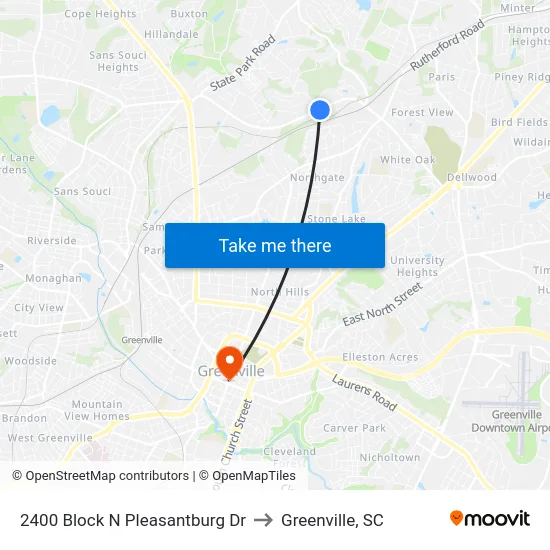 2400 Block N Pleasantburg Dr to Greenville, SC map