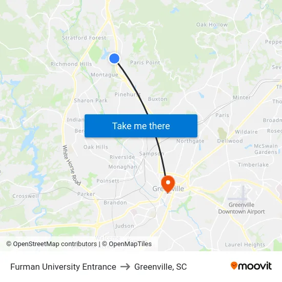 Furman University Entrance to Greenville, SC map