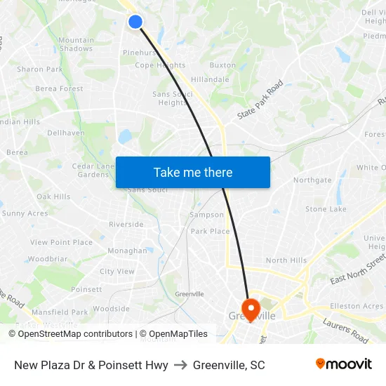 New Plaza Dr & Poinsett Hwy to Greenville, SC map