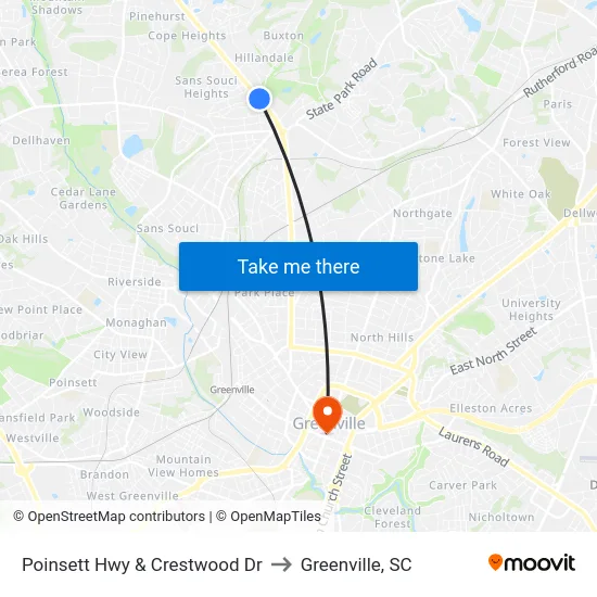 Poinsett Hwy & Crestwood Dr to Greenville, SC map
