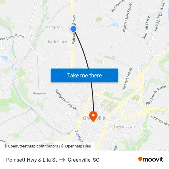 Poinsett Hwy & Lila St to Greenville, SC map