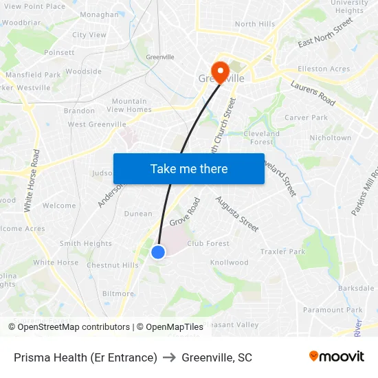 Prisma Health (Er Entrance) to Greenville, SC map
