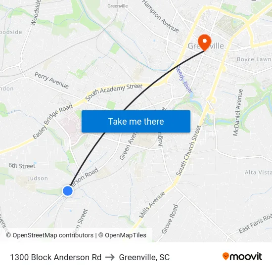 1300 Block Anderson Rd to Greenville, SC map