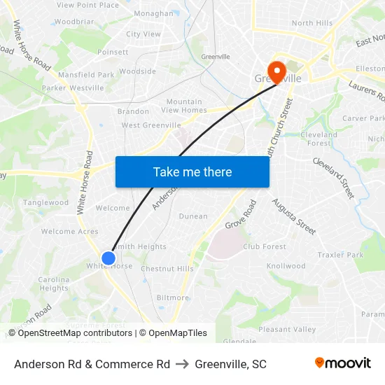Anderson Rd & Commerce Rd to Greenville, SC map