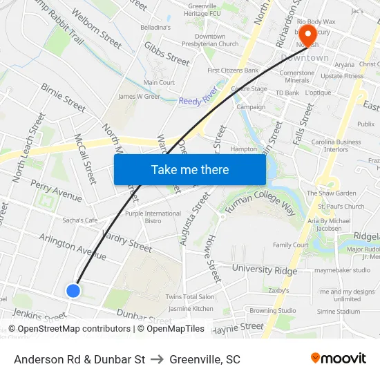 Anderson Rd & Dunbar St to Greenville, SC map
