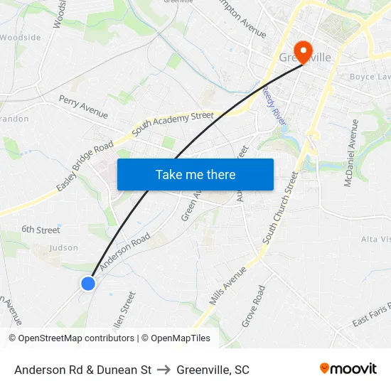 Anderson Rd & Dunean St to Greenville, SC map