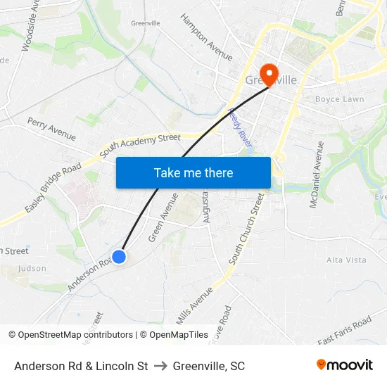 Anderson Rd & Lincoln St to Greenville, SC map
