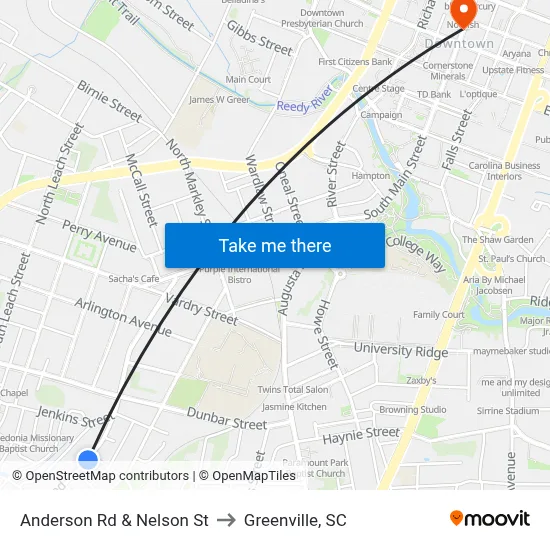 Anderson Rd & Nelson St to Greenville, SC map