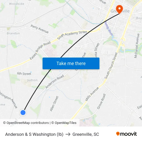 Anderson & S Washington (Ib) to Greenville, SC map