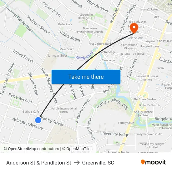 Anderson St & Pendleton St to Greenville, SC map