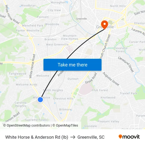 White Horse & Anderson Rd (Ib) to Greenville, SC map