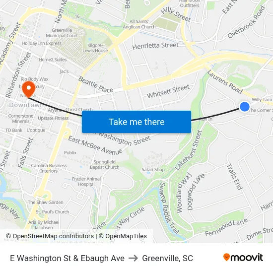 E Washington St & Ebaugh Ave to Greenville, SC map