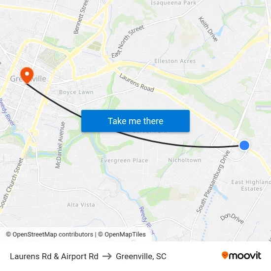Laurens Rd & Airport Rd to Greenville, SC map