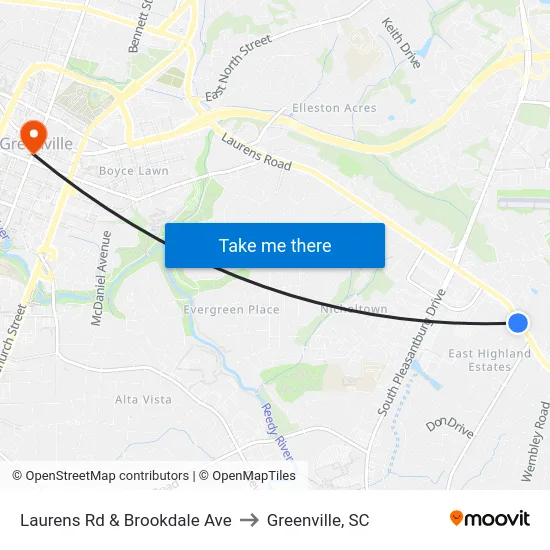 Laurens Rd & Brookdale Ave to Greenville, SC map