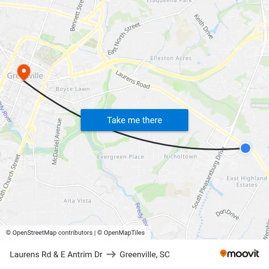 Laurens Rd & E Antrim Dr to Greenville, SC map