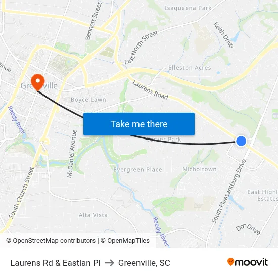 Laurens Rd & Eastlan Pl to Greenville, SC map