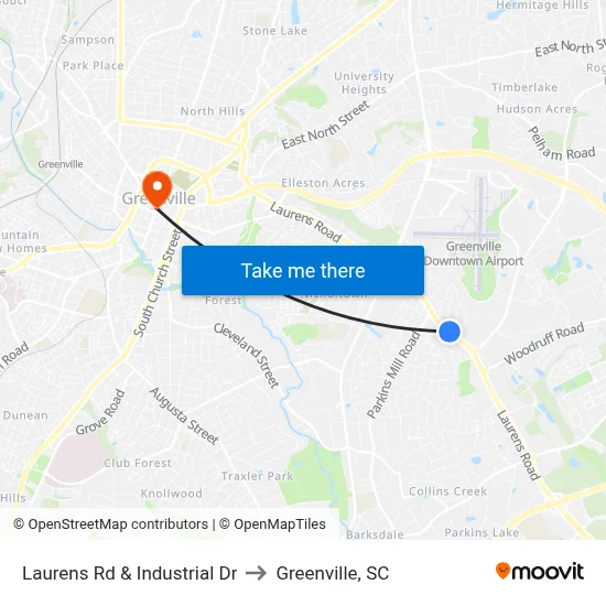 Laurens Rd & Industrial Dr to Greenville, SC map