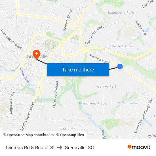 Laurens Rd & Rector St to Greenville, SC map