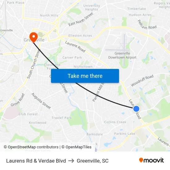 Laurens Rd & Verdae Blvd to Greenville, SC map
